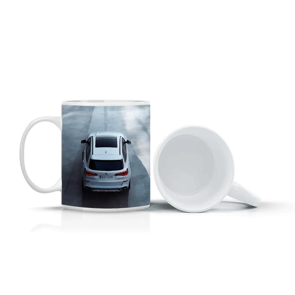 BMW X5 White SUV Aerial Road View – Mugs