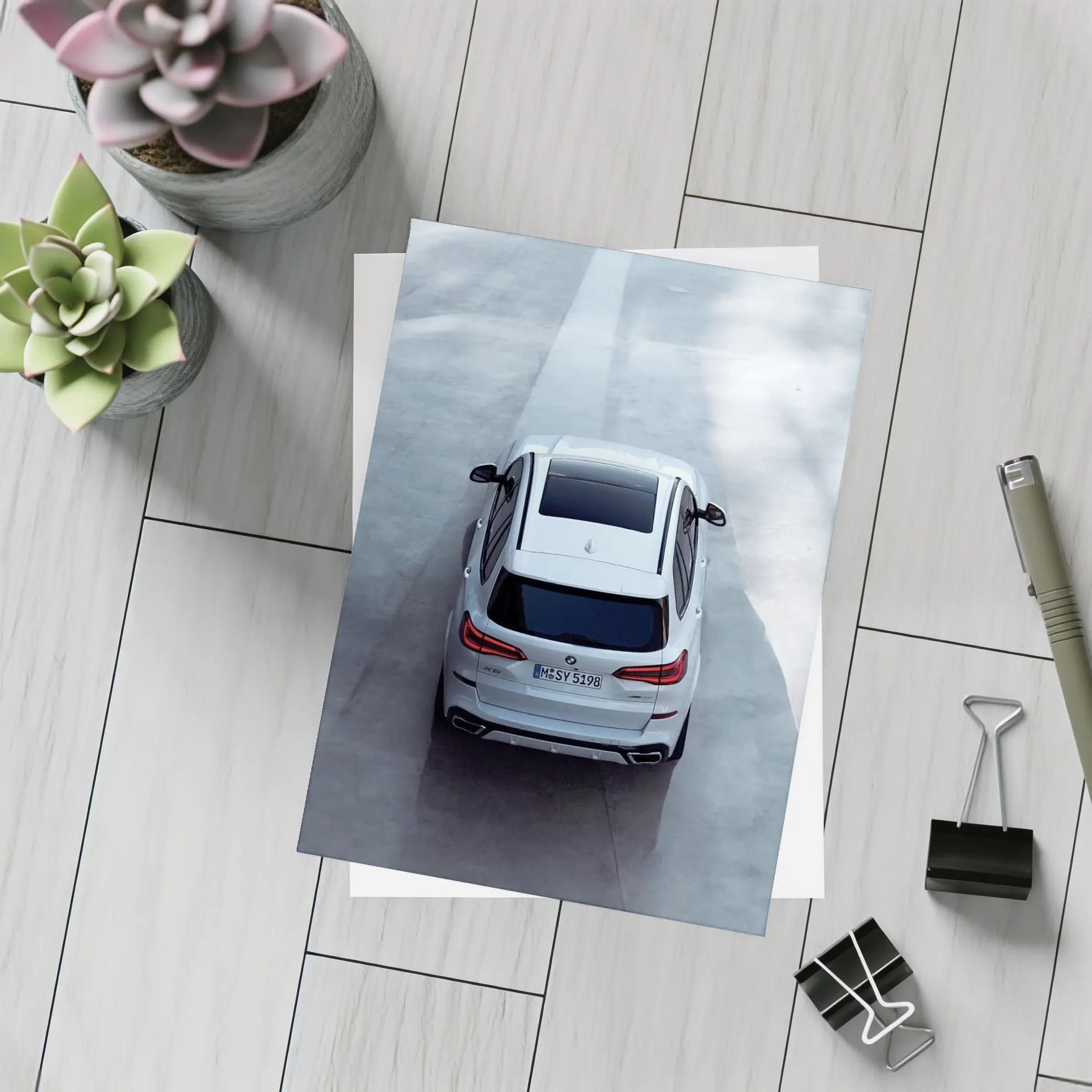 BMW X5 White SUV Aerial Road View – Postcards