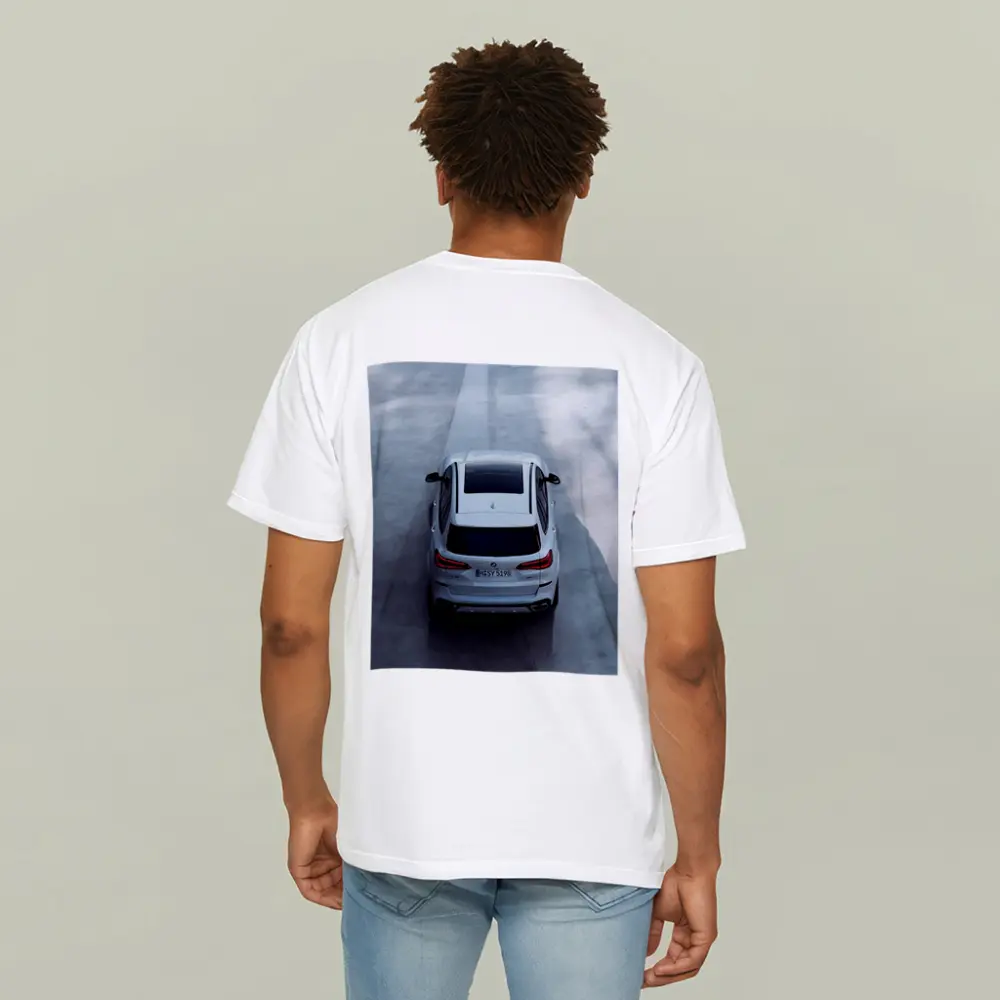 BMW X5 White SUV Aerial Road View – T-Shirts