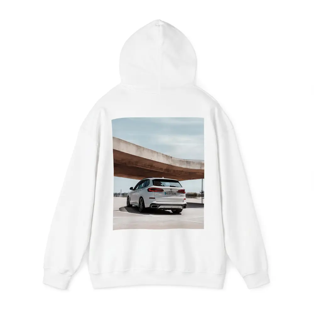 BMW X5 White SUV Urban Parking – Hoodies
