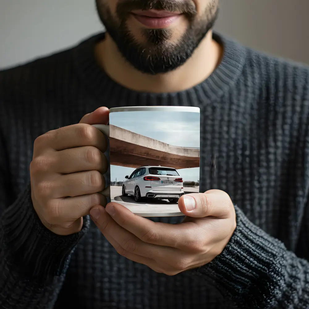 BMW X5 White SUV Urban Parking – Mugs