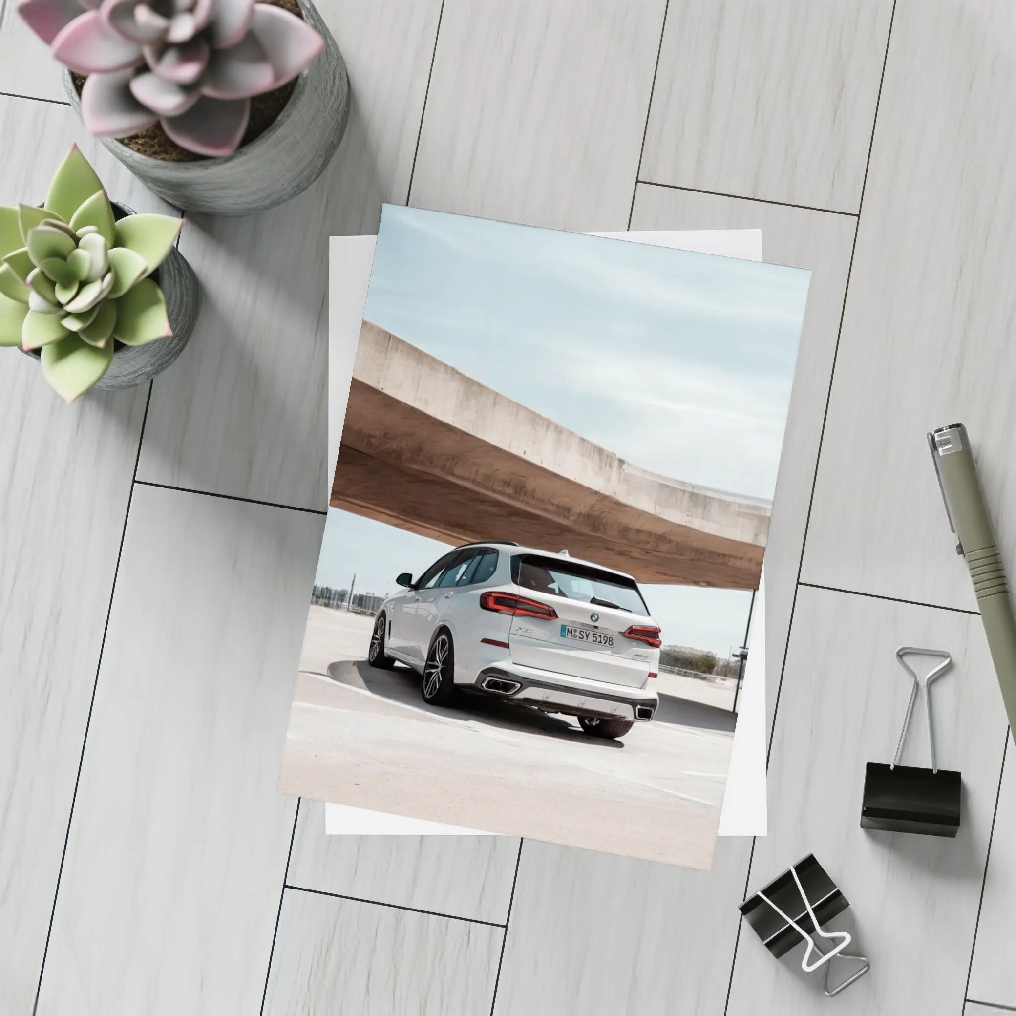 BMW X5 White SUV Urban Parking – Postcards