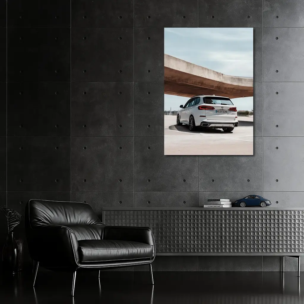 BMW X5 White SUV Urban Parking Scene – Wall Art