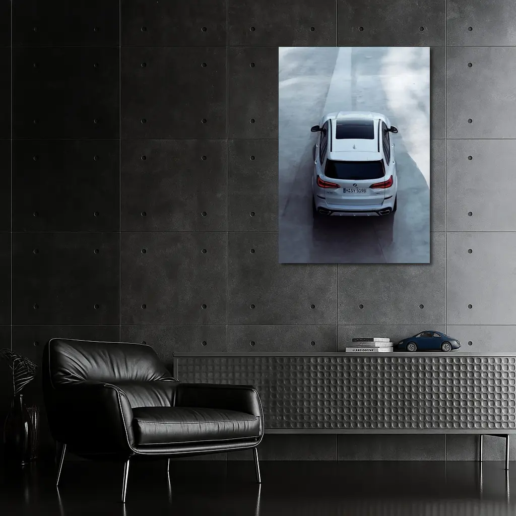 BMW X5 White SUV on Gray Road – Wall Art