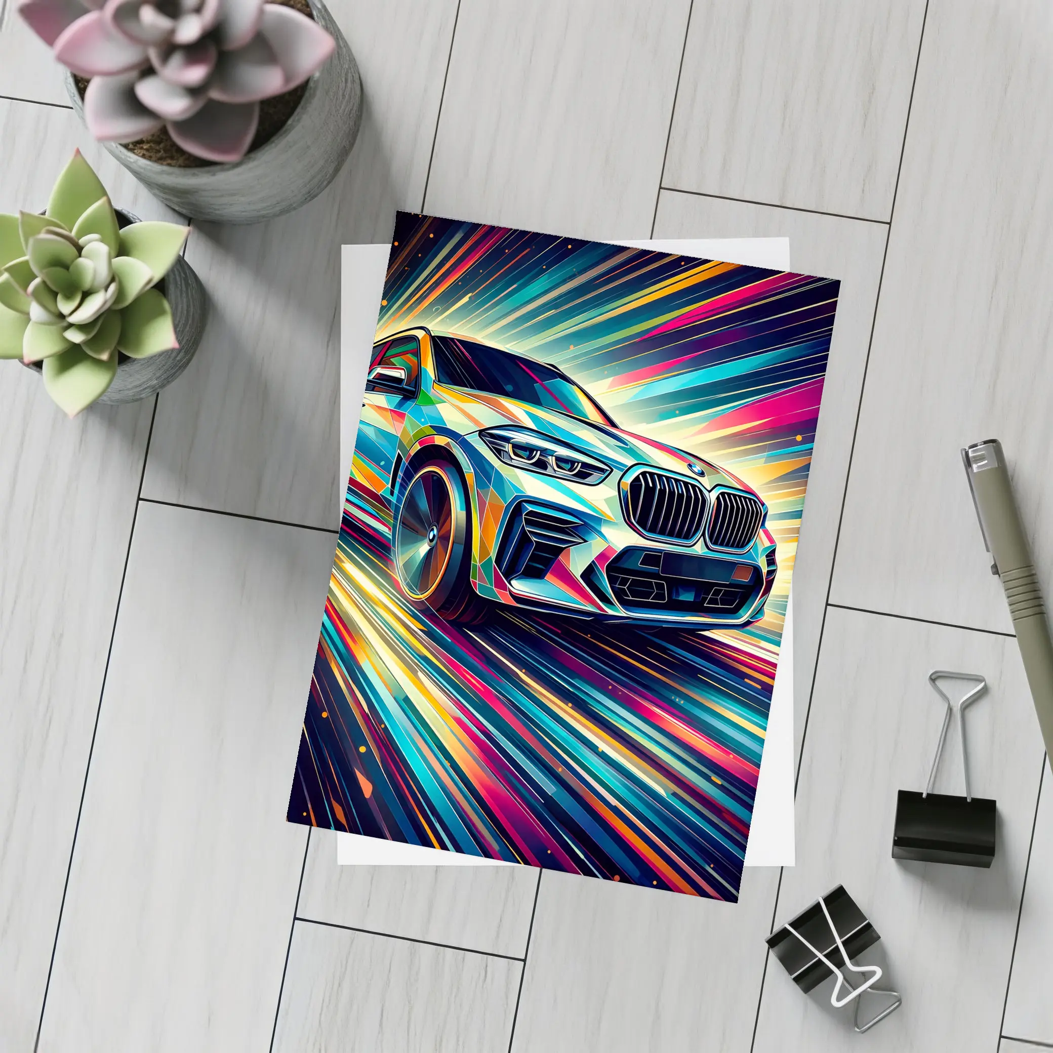 BMW X5M Abstract Dynamic Colorful Speed Art – Postcards