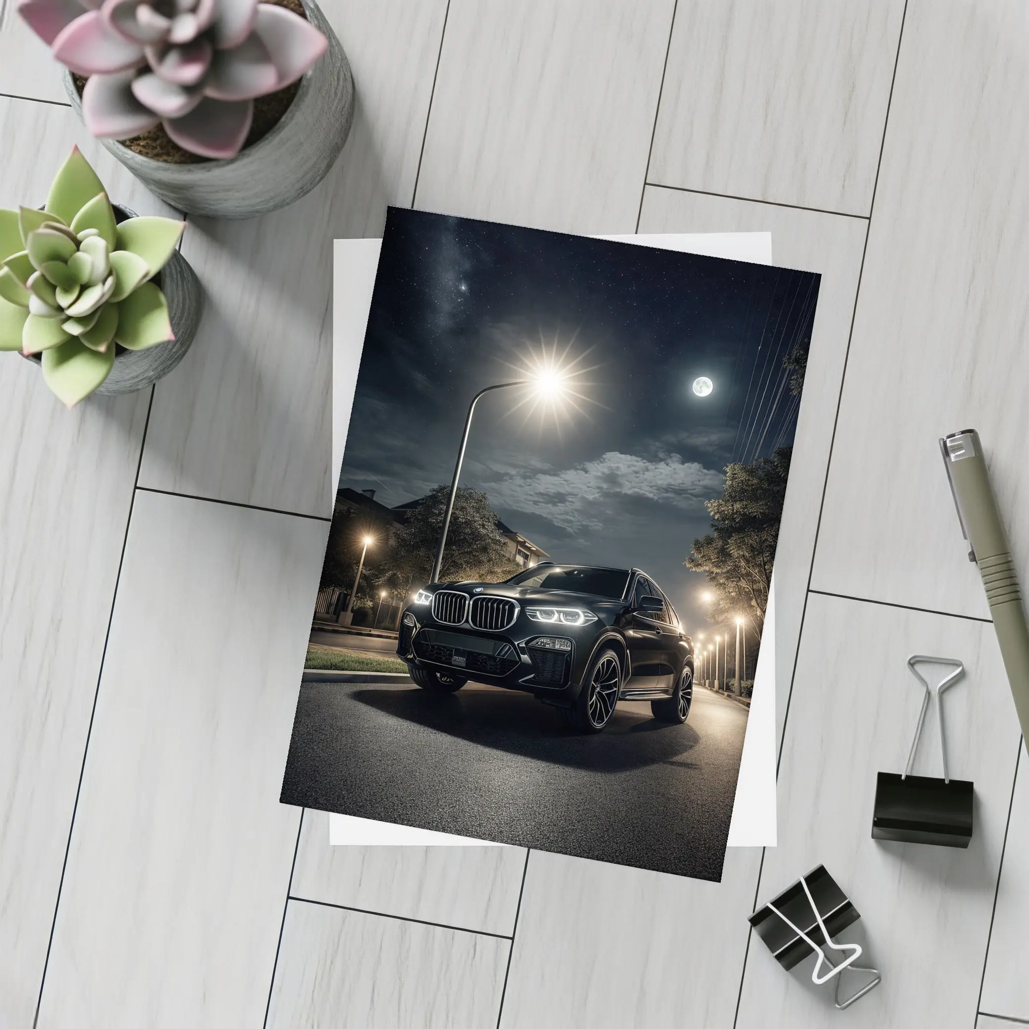 BMW X5M Black SUV Night Street – Postcards