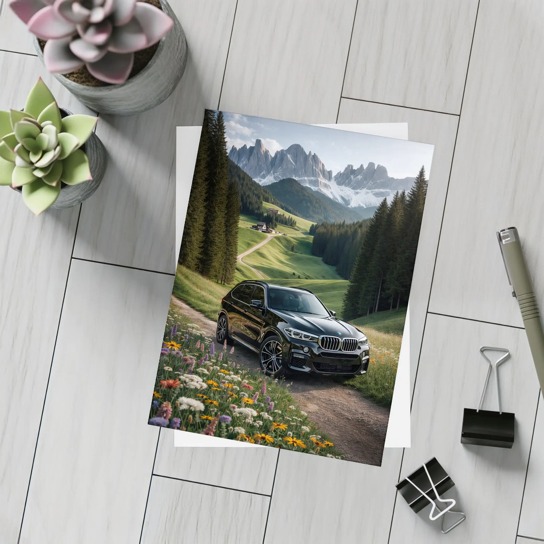 BMW X5 Black SUV Mountain Valley Scene – Postcards