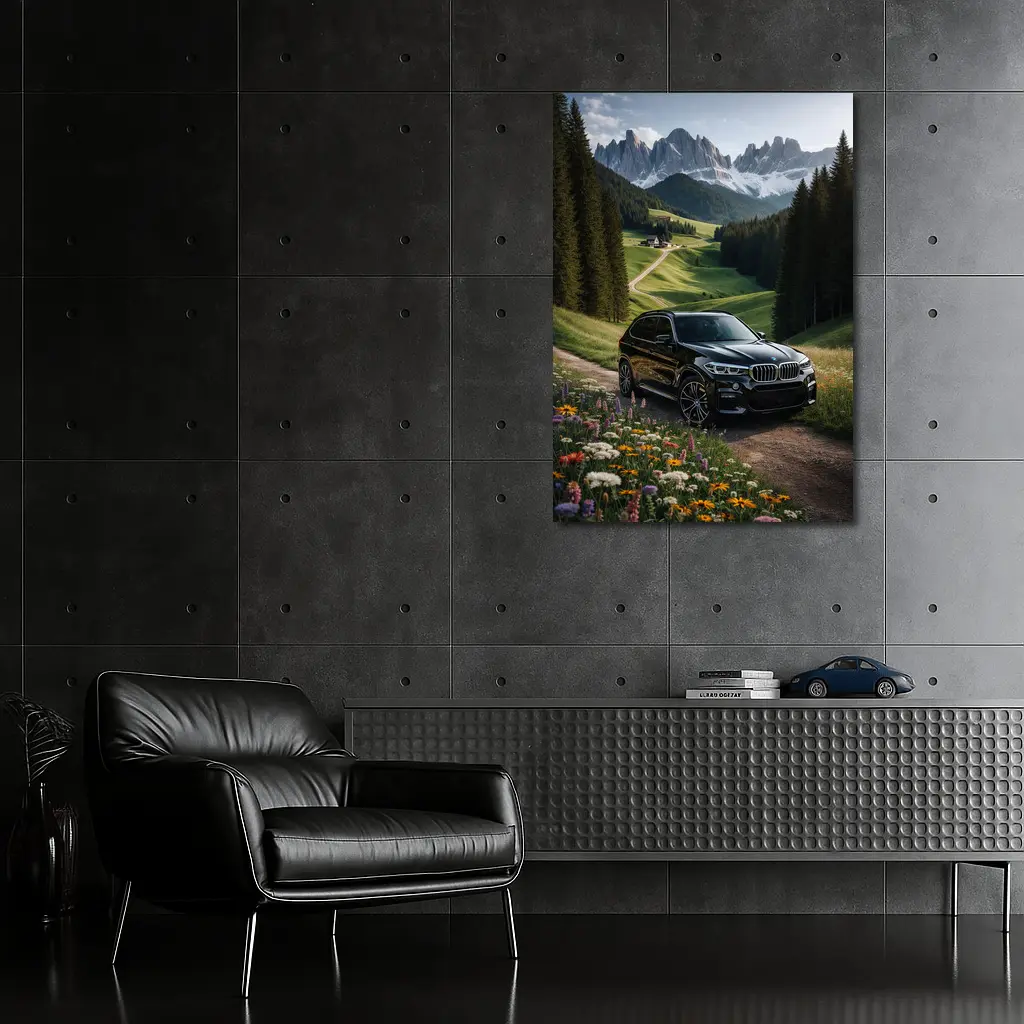 BMW X5 Black SUV Mountain Valley Scene – Wall Art