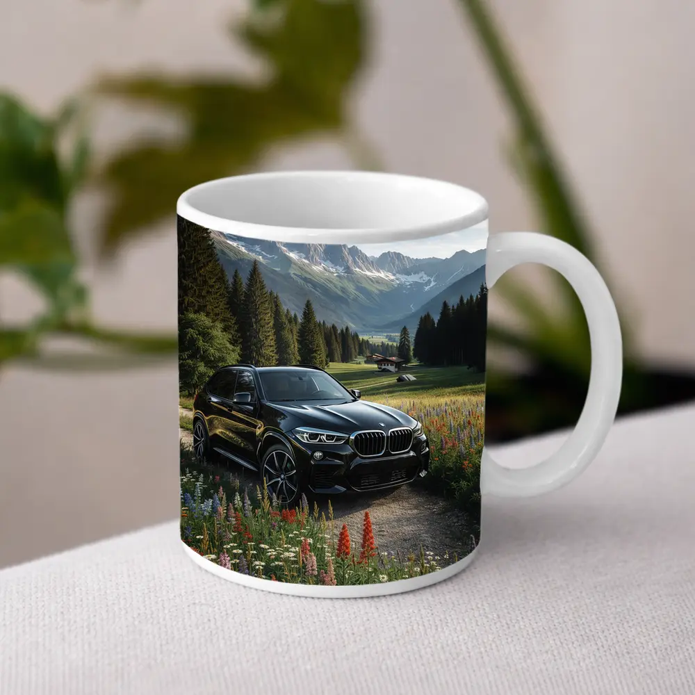 BMW X5 Black SUV Alpine Mountain Meadow – Mugs