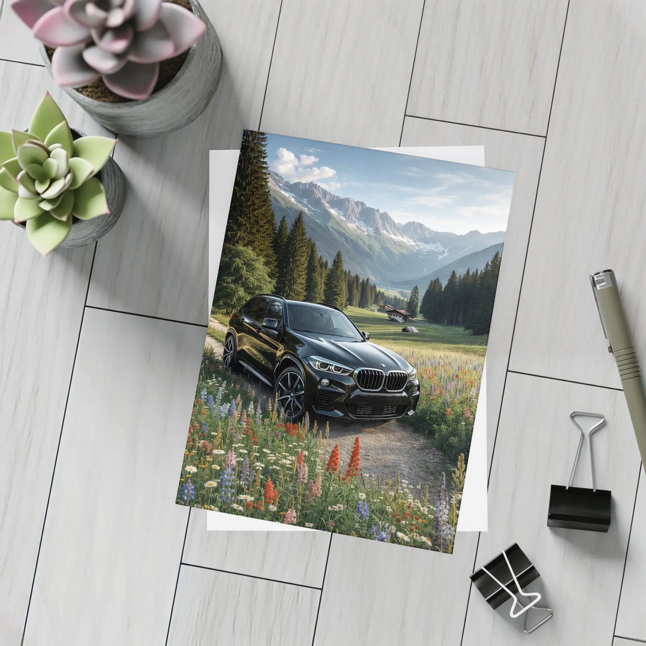 BMW X5 Black SUV Alpine Mountain Meadow – Postcards