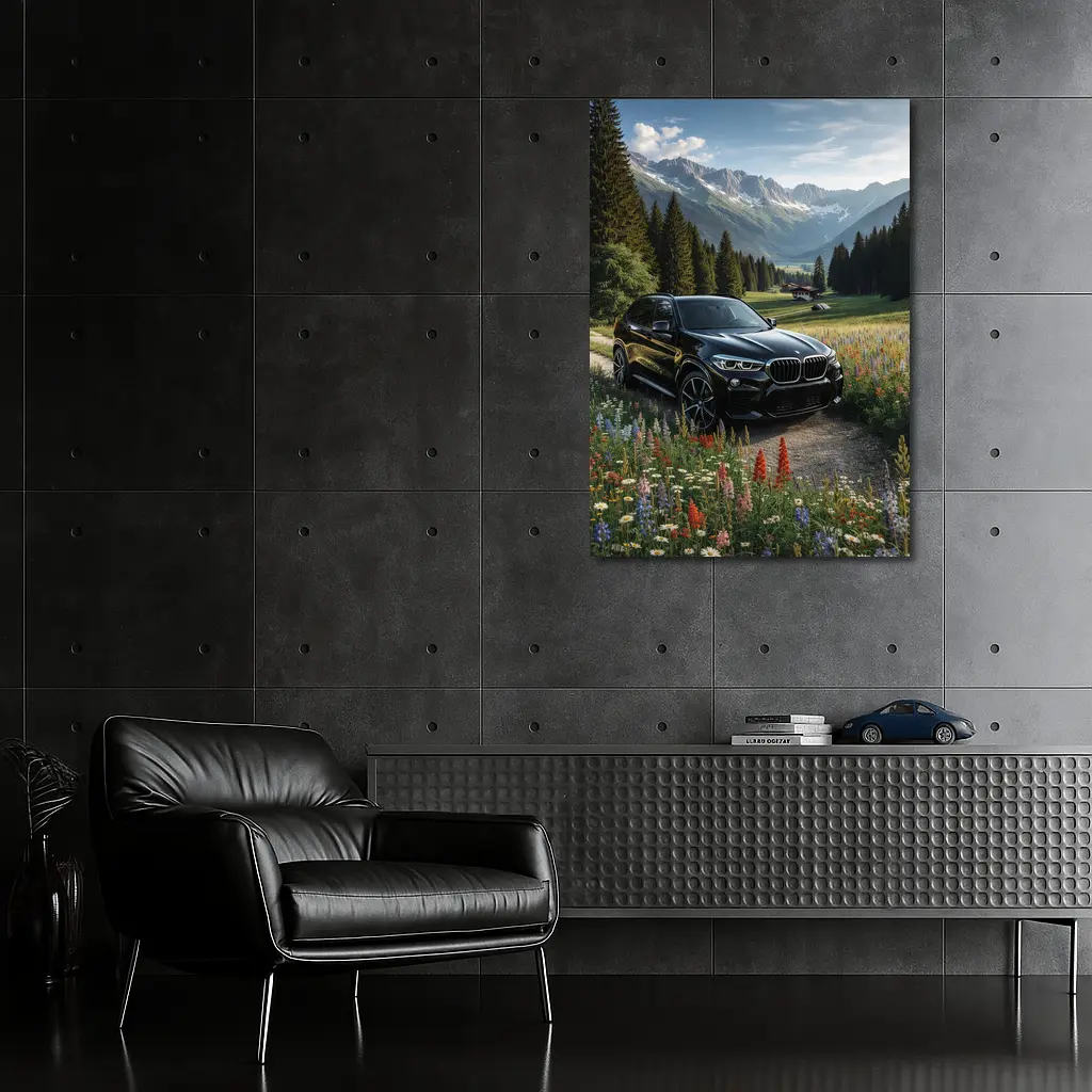BMW X5 Black SUV Alpine Mountain Meadow – Wall Art