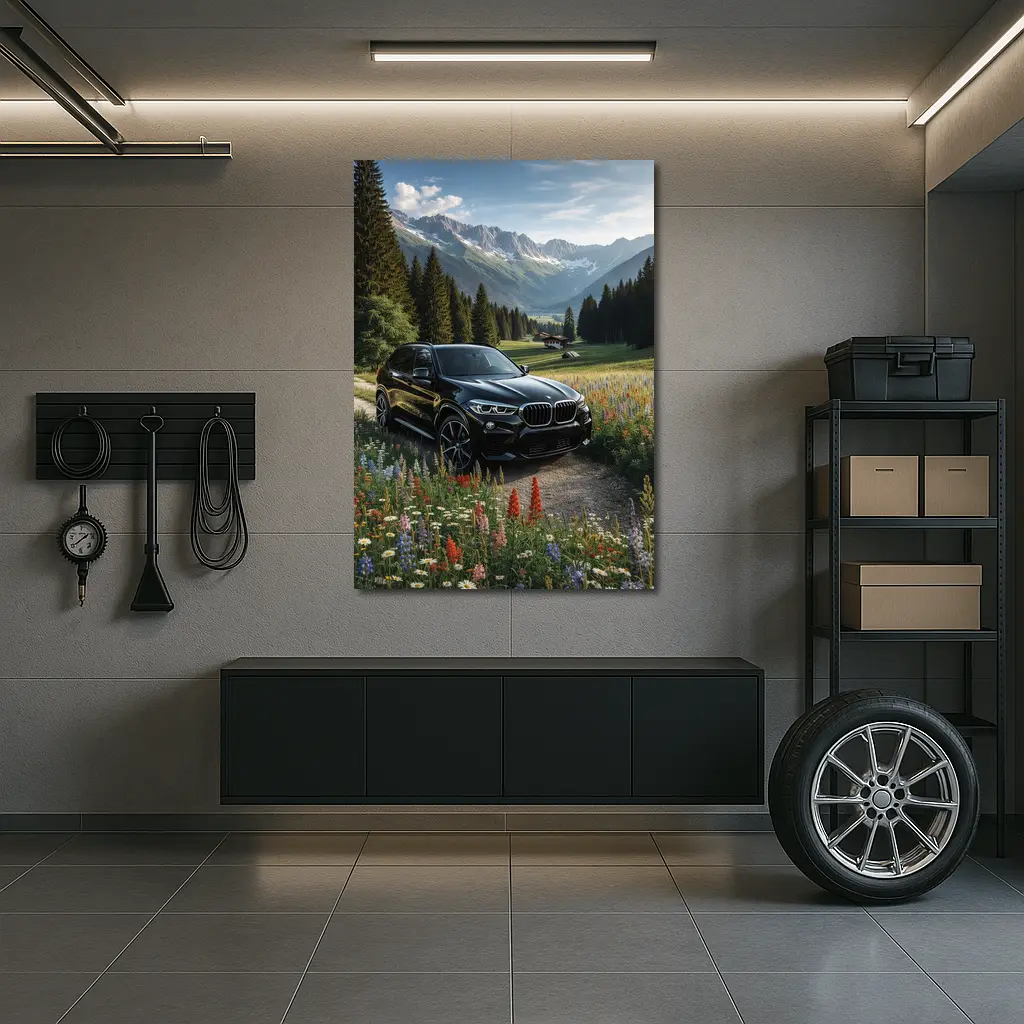 BMW X5 Black SUV Alpine Mountain Meadow – Wall Art