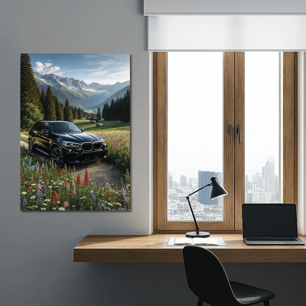 BMW X5 Black SUV Alpine Mountain Meadow – Wall Art