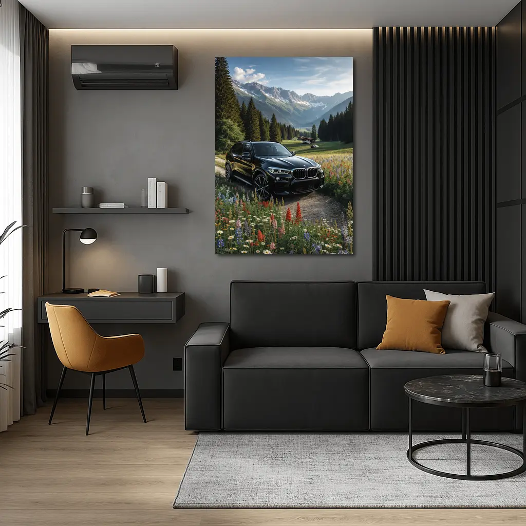 BMW X5 Black SUV Alpine Mountain Meadow – Wall Art