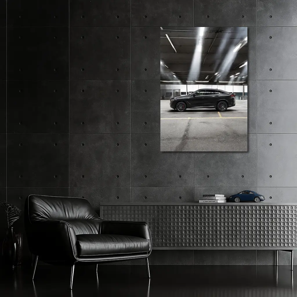 BMW X6 Black Parking Garage Side Profile – Wall Art