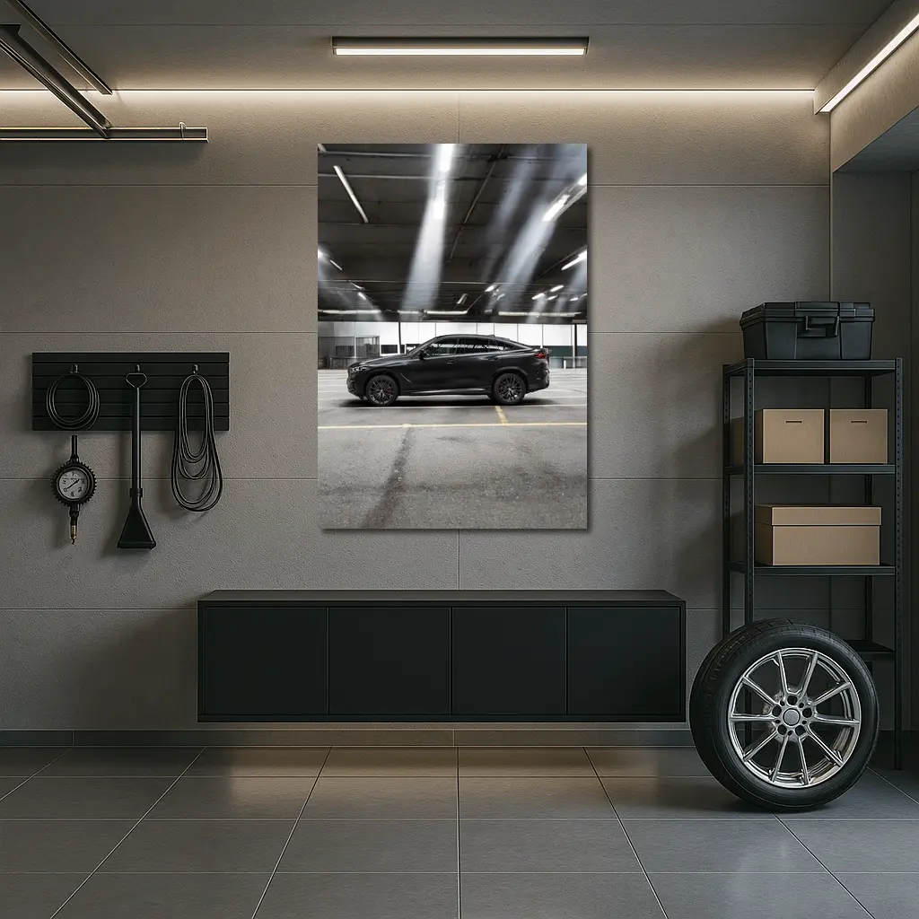 BMW X6 Black Parking Garage Side Profile – Wall Art