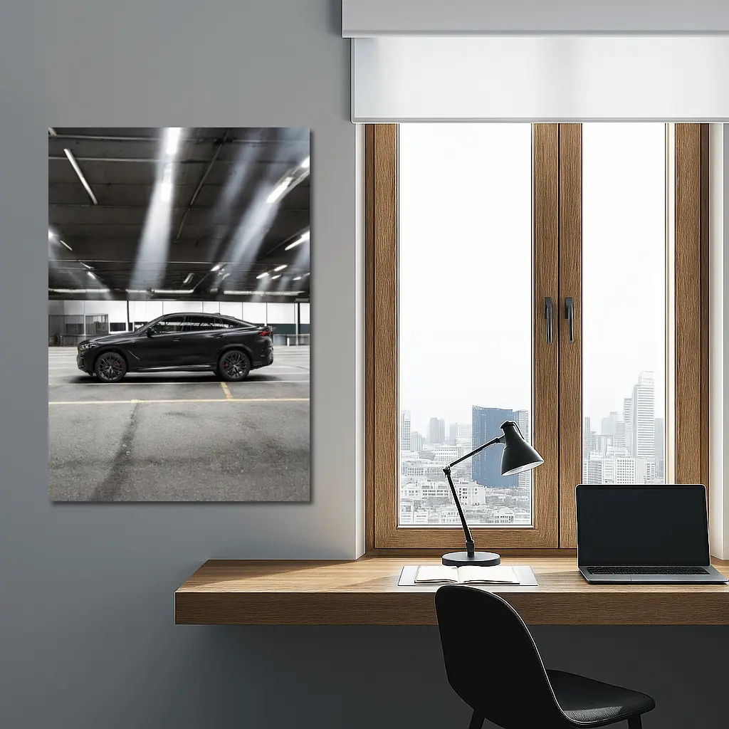 BMW X6 Black Parking Garage Side Profile – Wall Art