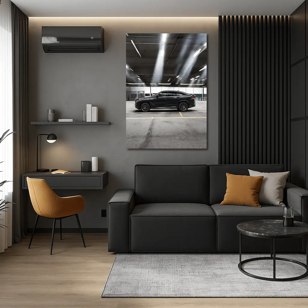 BMW X6 Black Parking Garage Side Profile – Wall Art