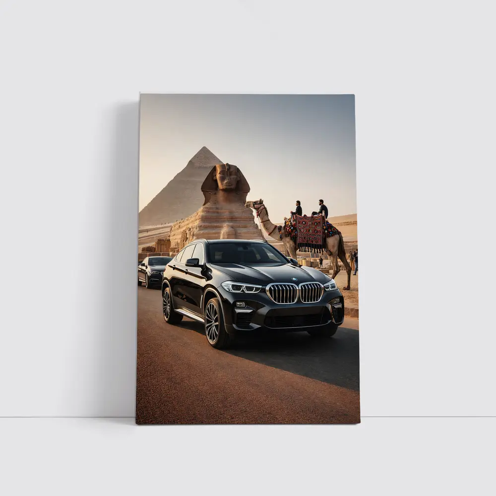 BMW X6 Black Pyramids Egypt Desert Scene – Wall Art