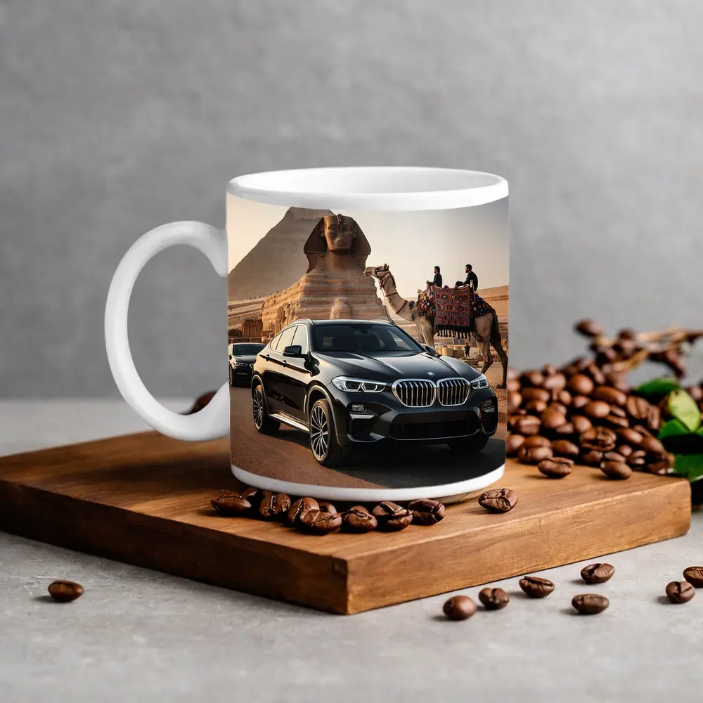 BMW X6 Black Pyramids Egypt Desert Scene – Mugs