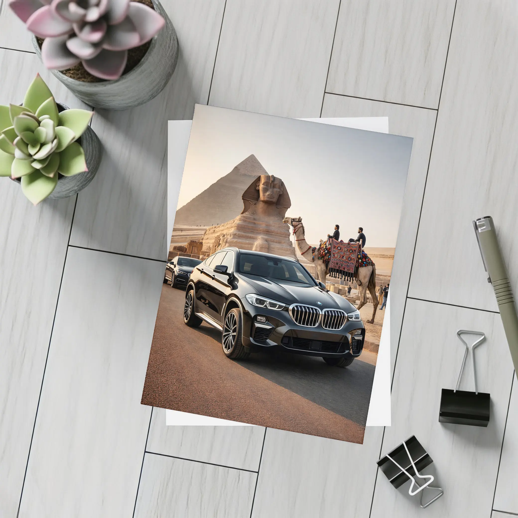 BMW X6 Black Pyramids Egypt Desert Scene – Postcards
