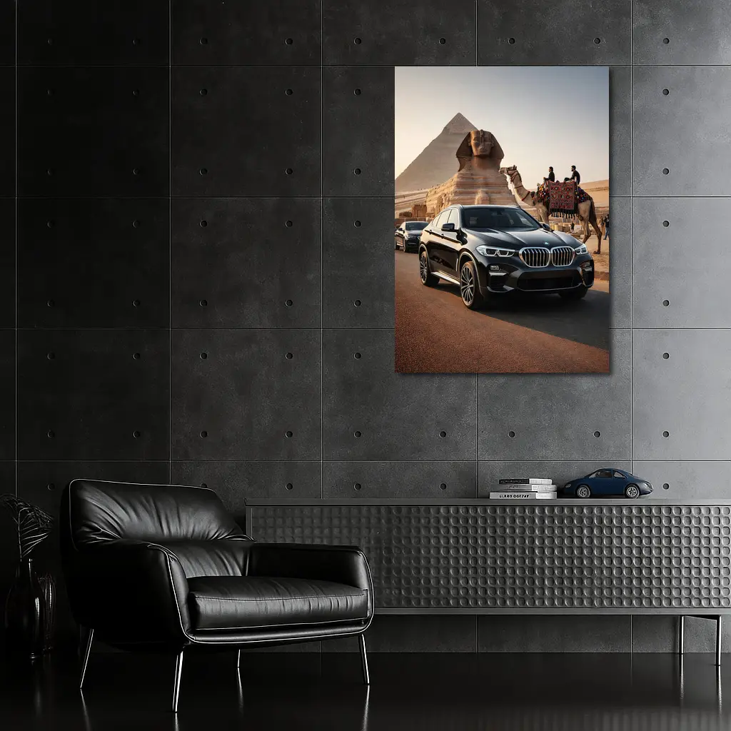 BMW X6 Black Pyramids Egypt Desert Scene – Wall Art