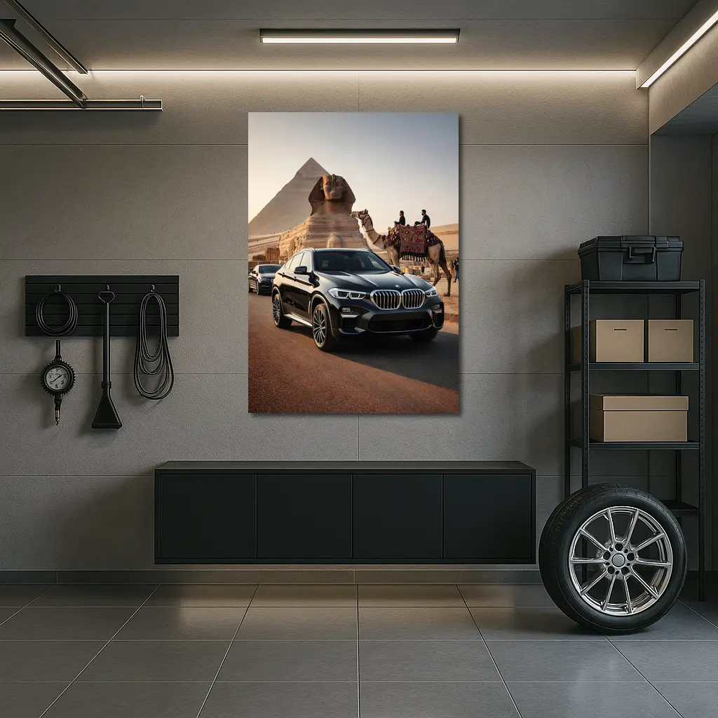 BMW X6 Black Pyramids Egypt Desert Scene – Wall Art