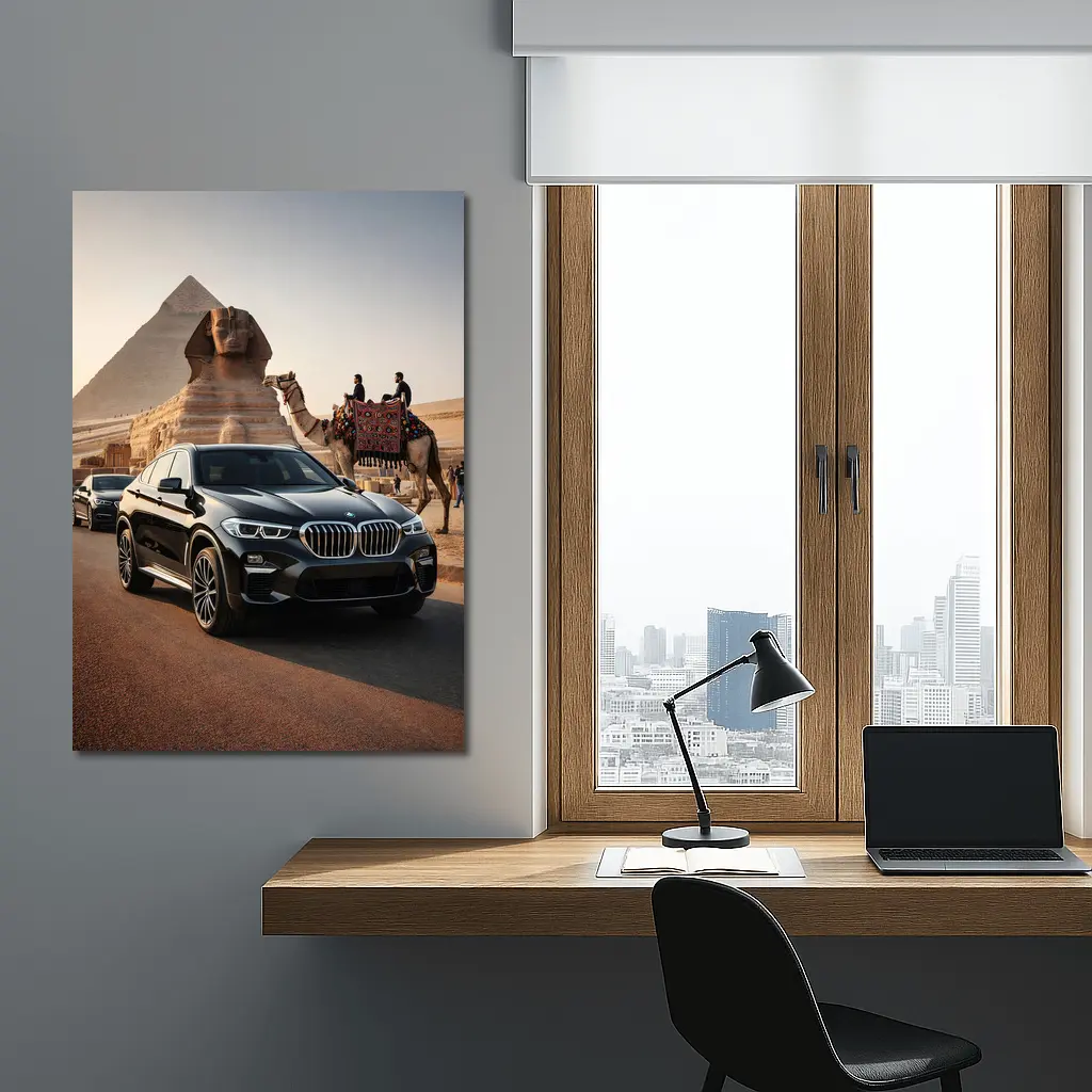 BMW X6 Black Pyramids Egypt Desert Scene – Wall Art