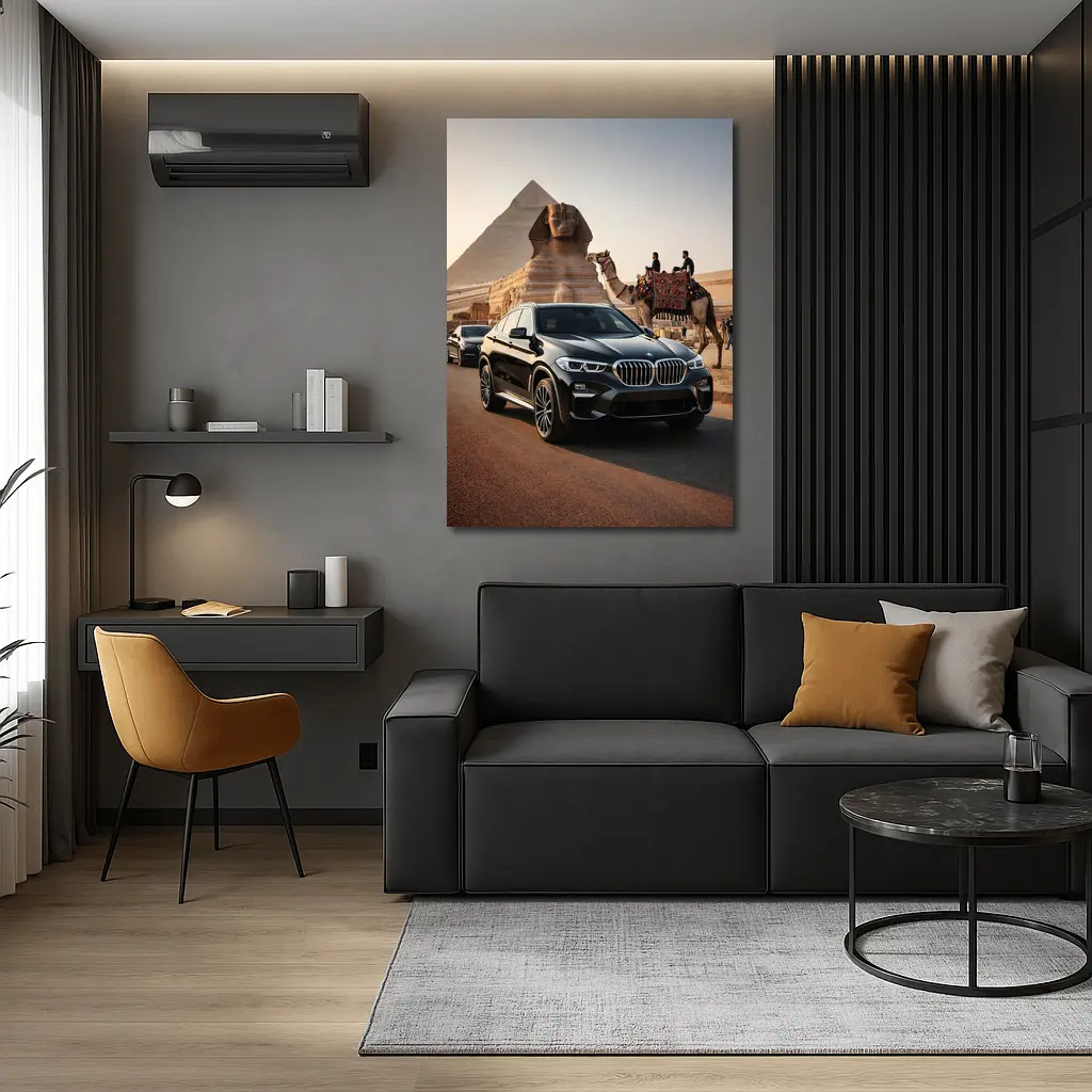 BMW X6 Black Pyramids Egypt Desert Scene – Wall Art