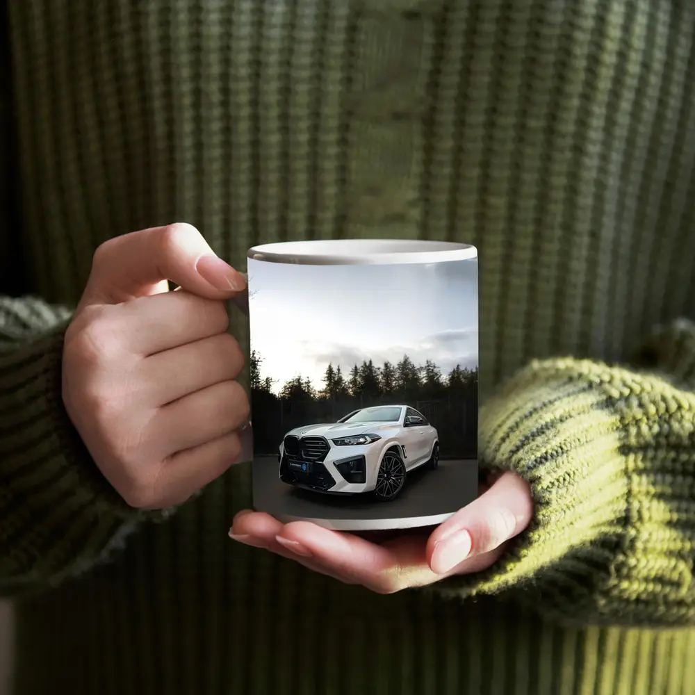 BMW X6 M White Parked Outdoors Dusk – Mugs