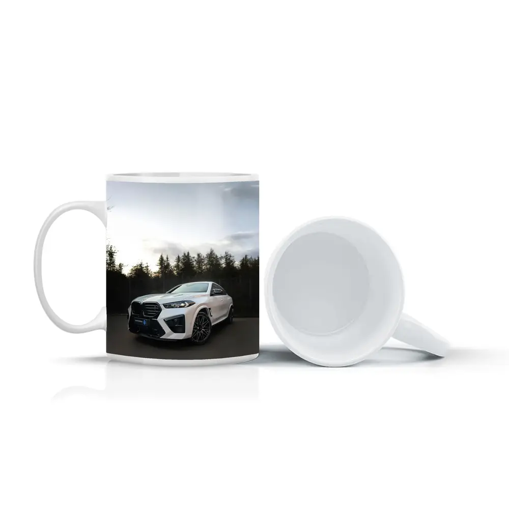 BMW X6 M White Parked Outdoors Dusk – Mugs