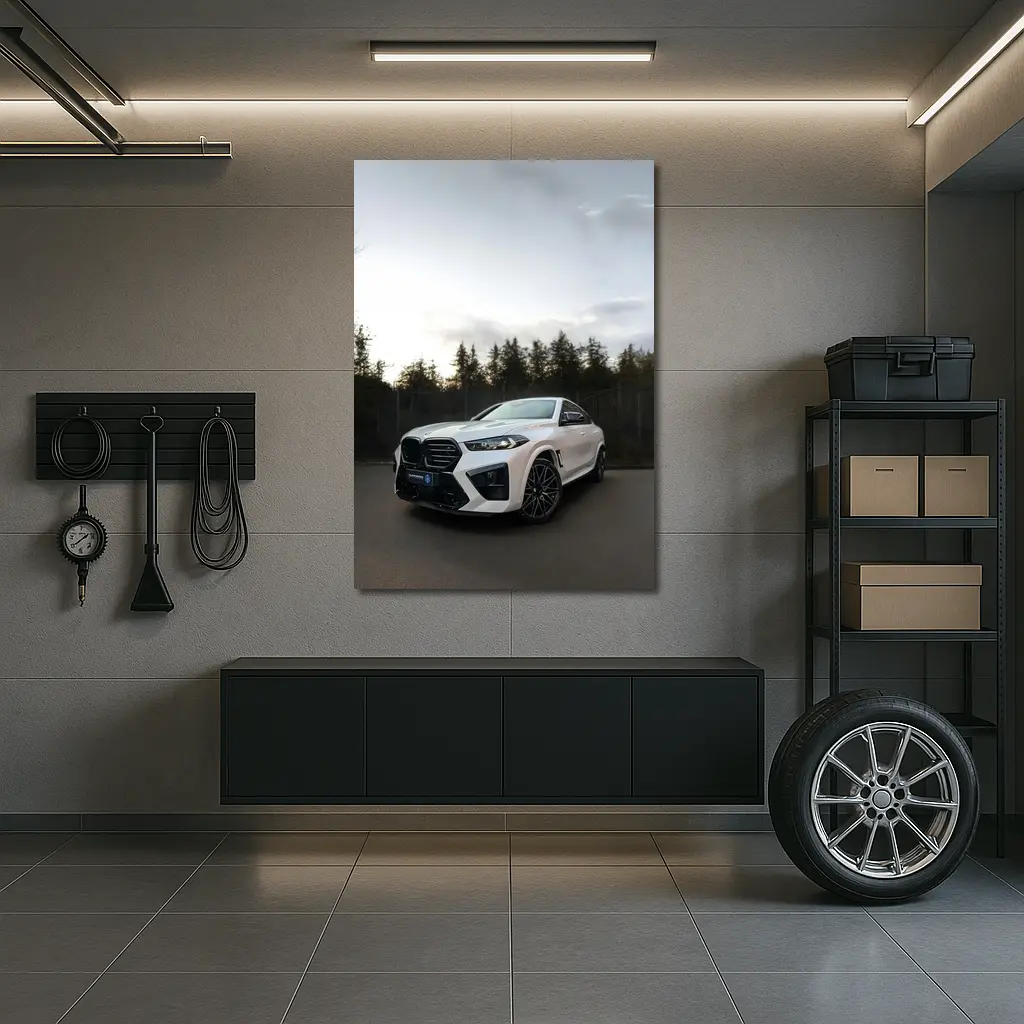 BMW X6 M Competition White Parking Lot – Wall Art