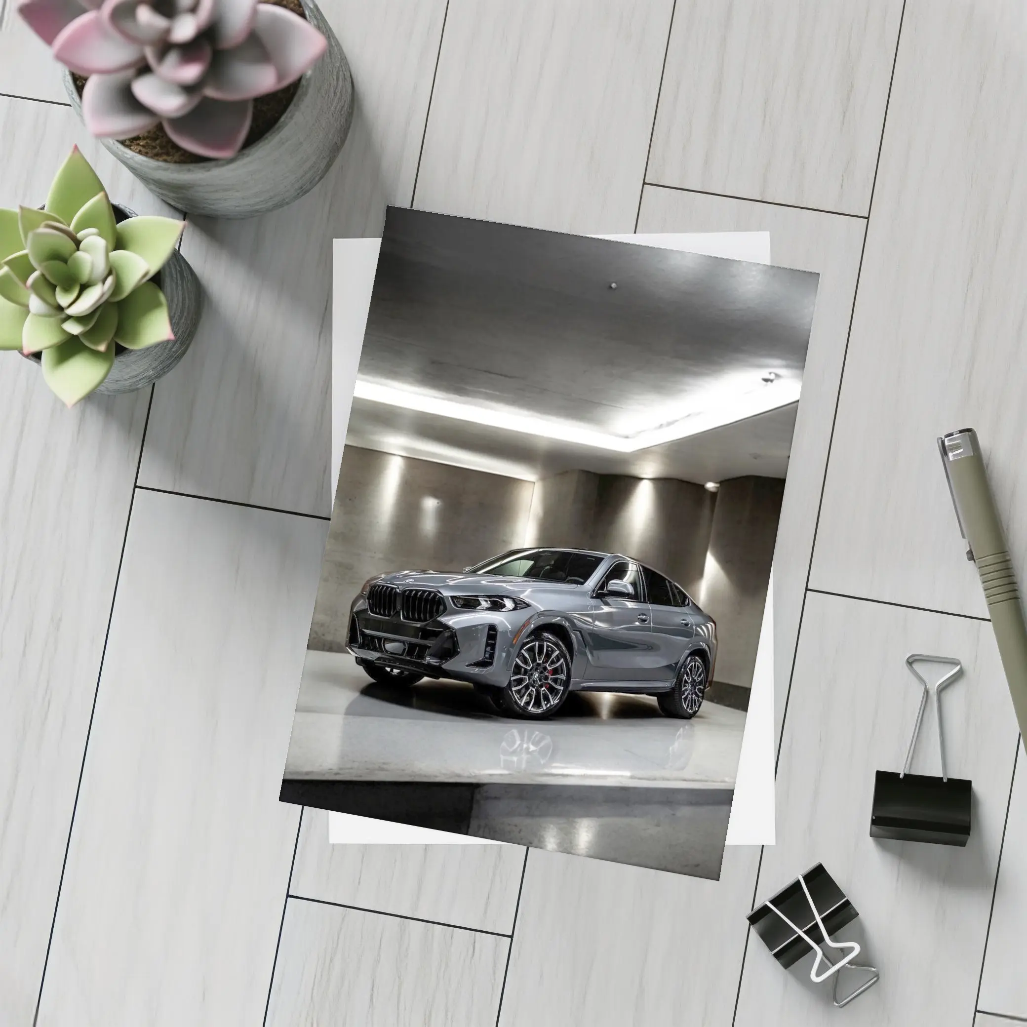 BMW X6 Gray Parked Indoor Garage Setting – Postcards