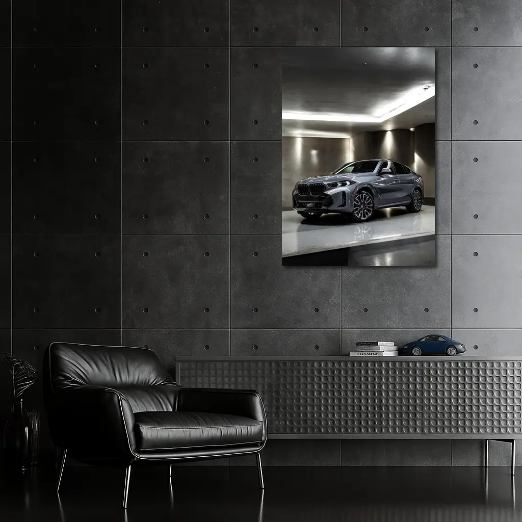 BMW X6 Grey Parked In Concrete Garage – Wall Art