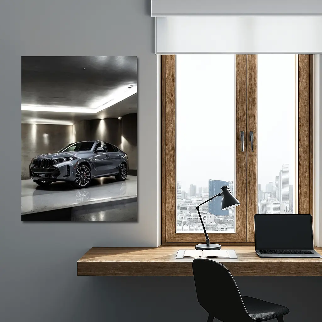 BMW X6 Grey Parked In Concrete Garage – Wall Art