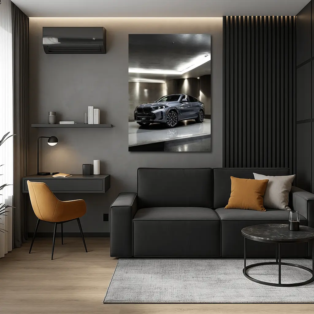 BMW X6 Grey Parked In Concrete Garage – Wall Art
