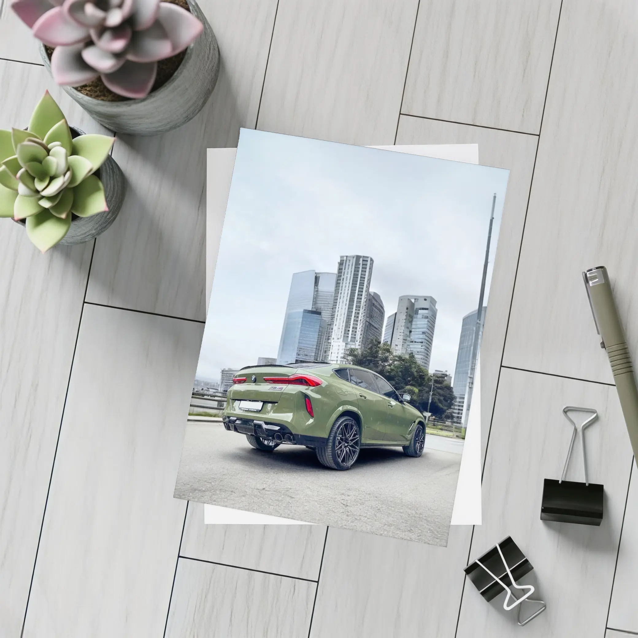BMW X6M Green City Skyline Rear View – Postcards