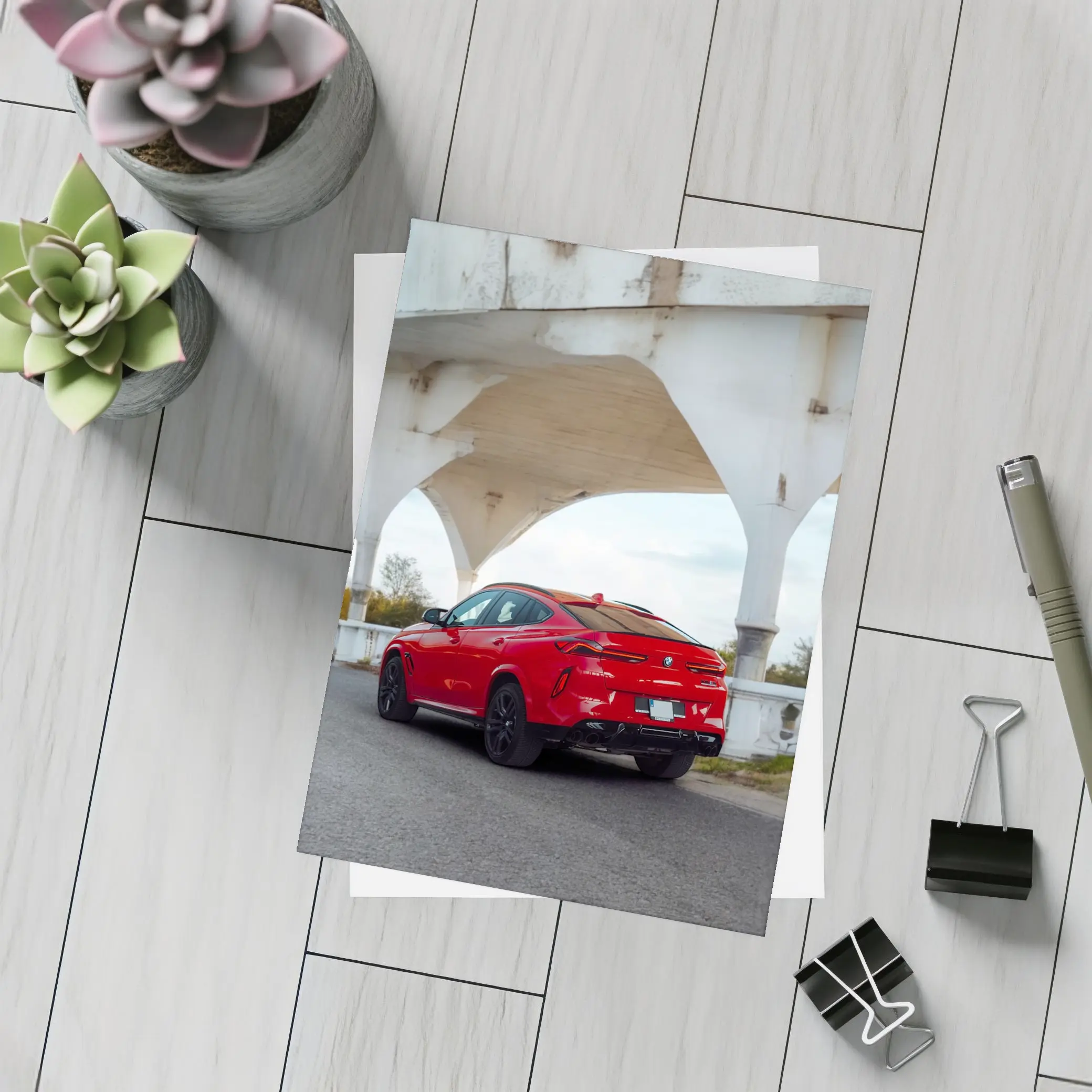 BMW X6 Red Under Concrete Bridge – Postcards