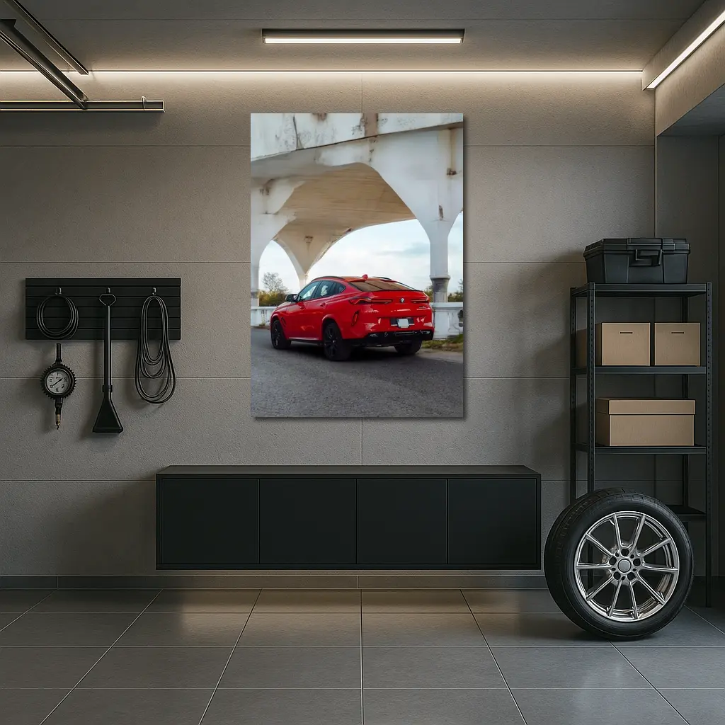 BMW X6 Red Under Concrete Bridge – Wall Art