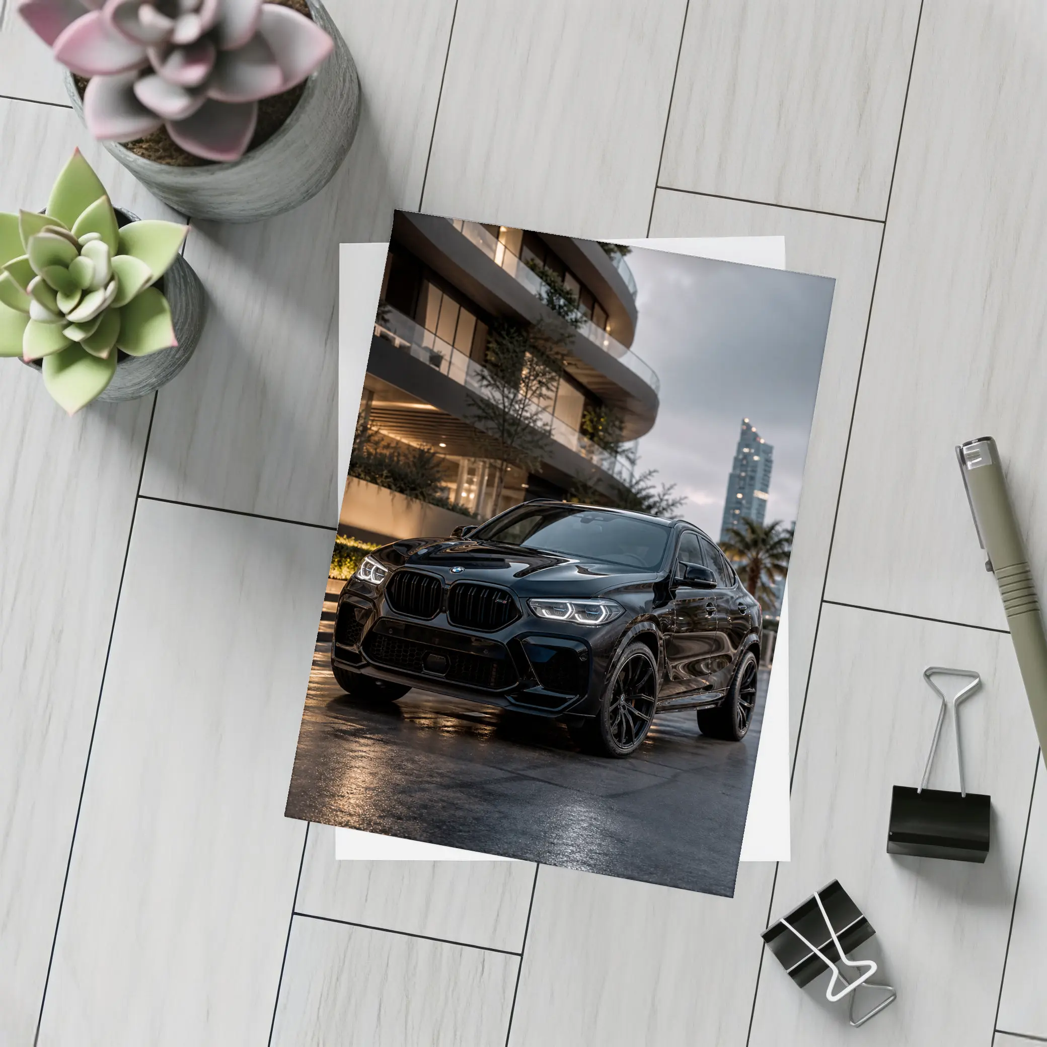 BMW X6 M Black City Night Scene – Postcards