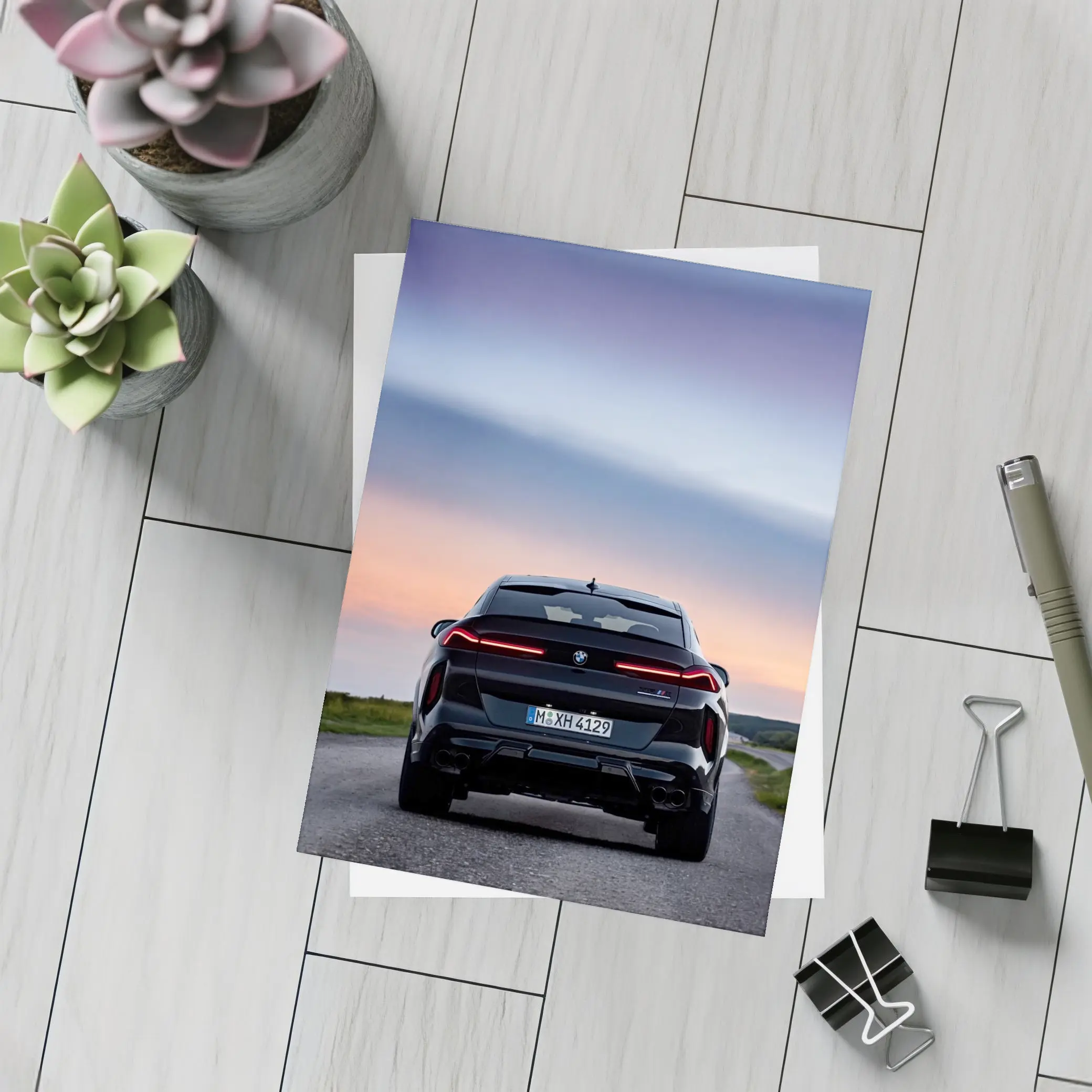 BMW X6 M Black Rear Sunset Road – Postcards