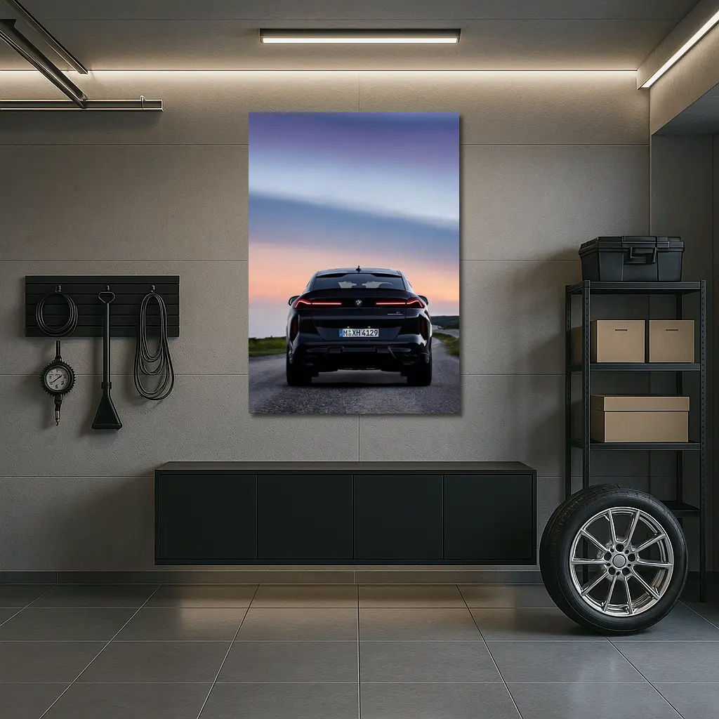 BMW X6M Black Rear Sunset Road – Wall Art
