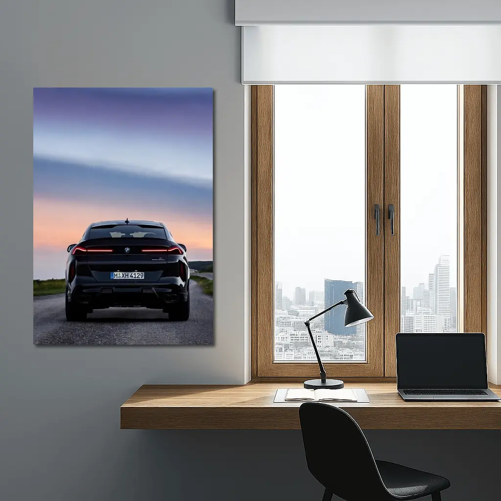 BMW X6M Black Rear Sunset Road – Wall Art