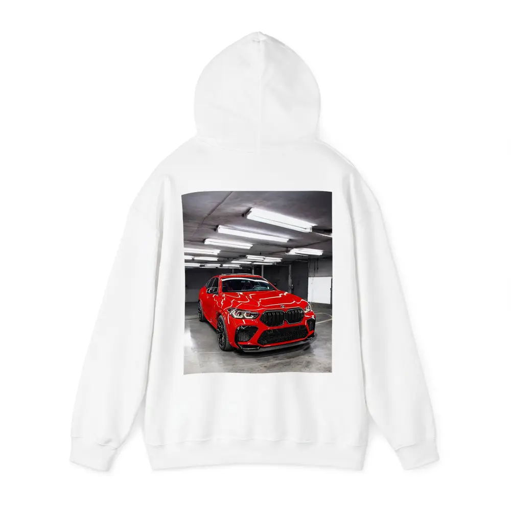 Red BMW X6 M Parked Indoor Garage – Hoodies