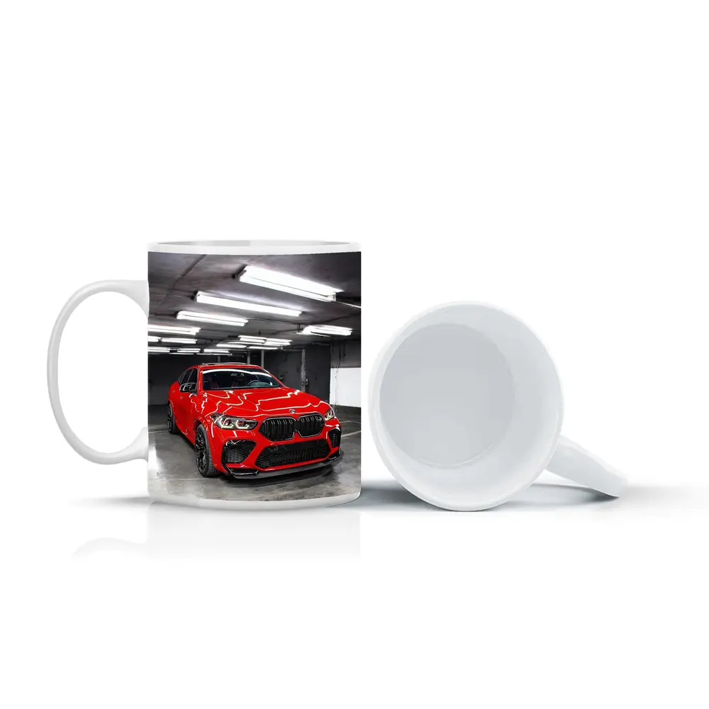 Red BMW X6 M Parked Indoor Garage – Mugs
