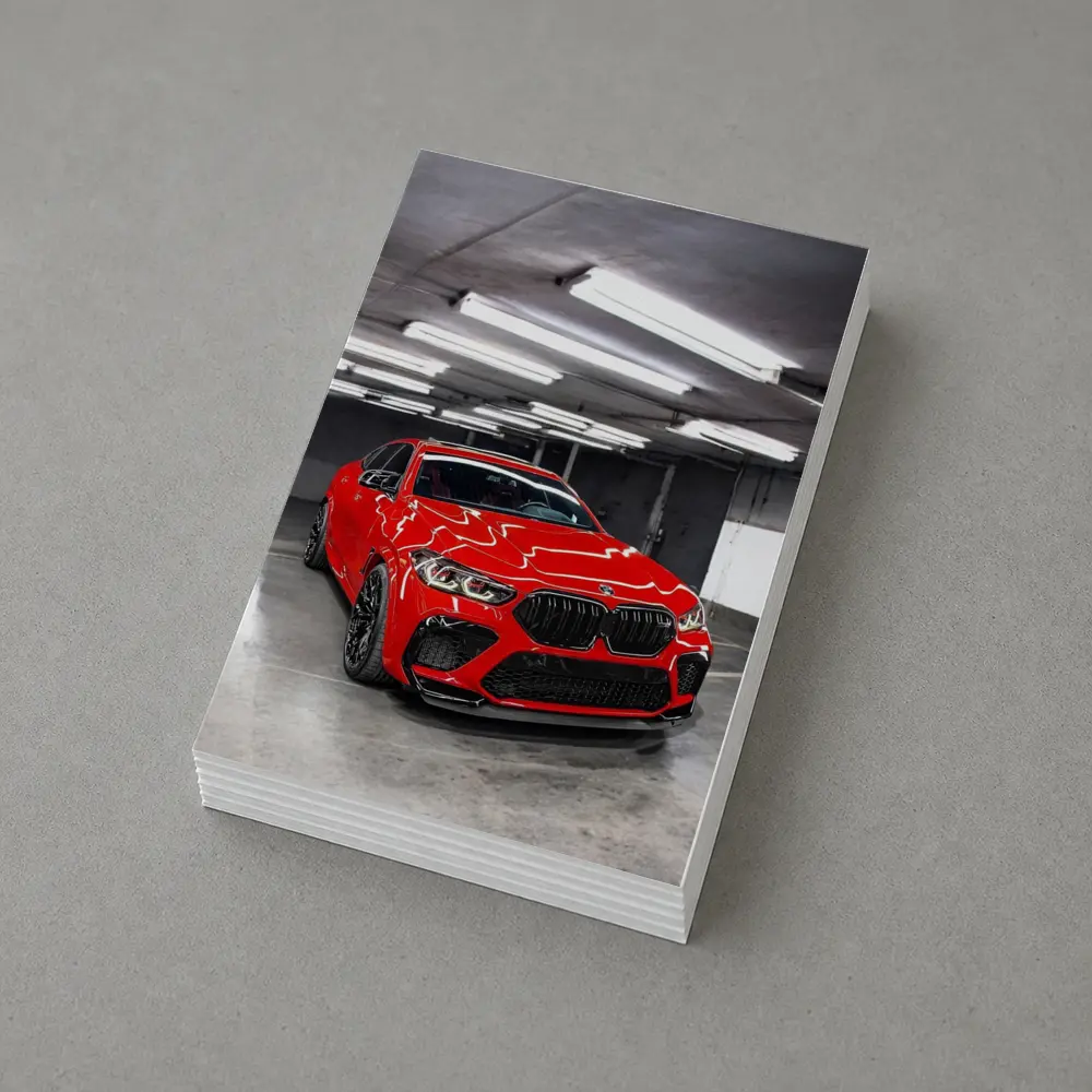 Red BMW X6 M Parked Indoor Garage – Postcards