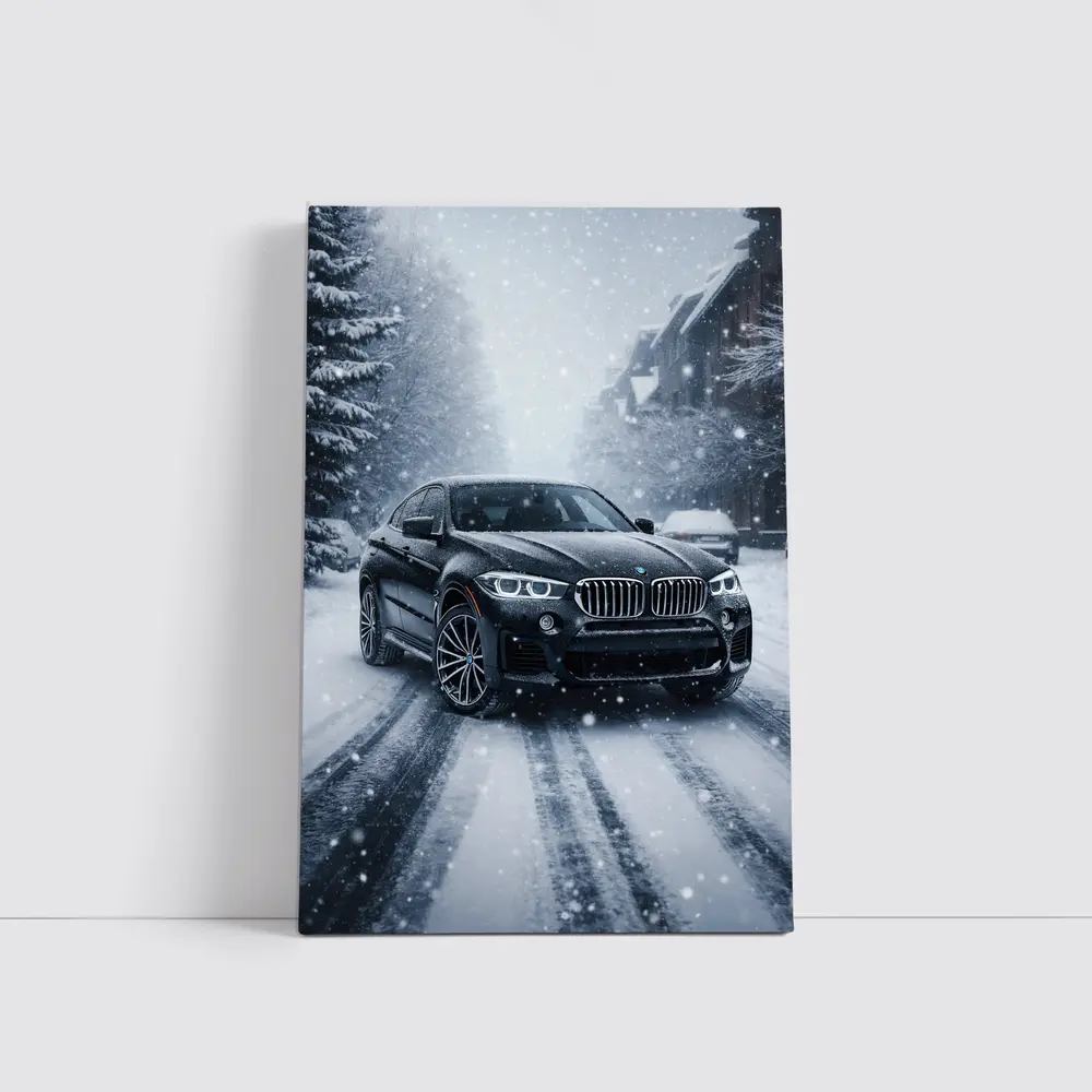 BMW X6 Driving Through Heavy Snowfall – Wall Art