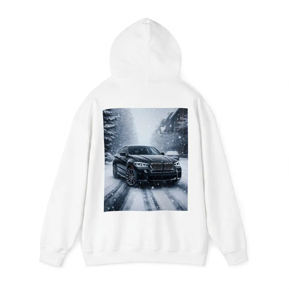 BMW X6 Driving Through Heavy Snowfall – Hoodies