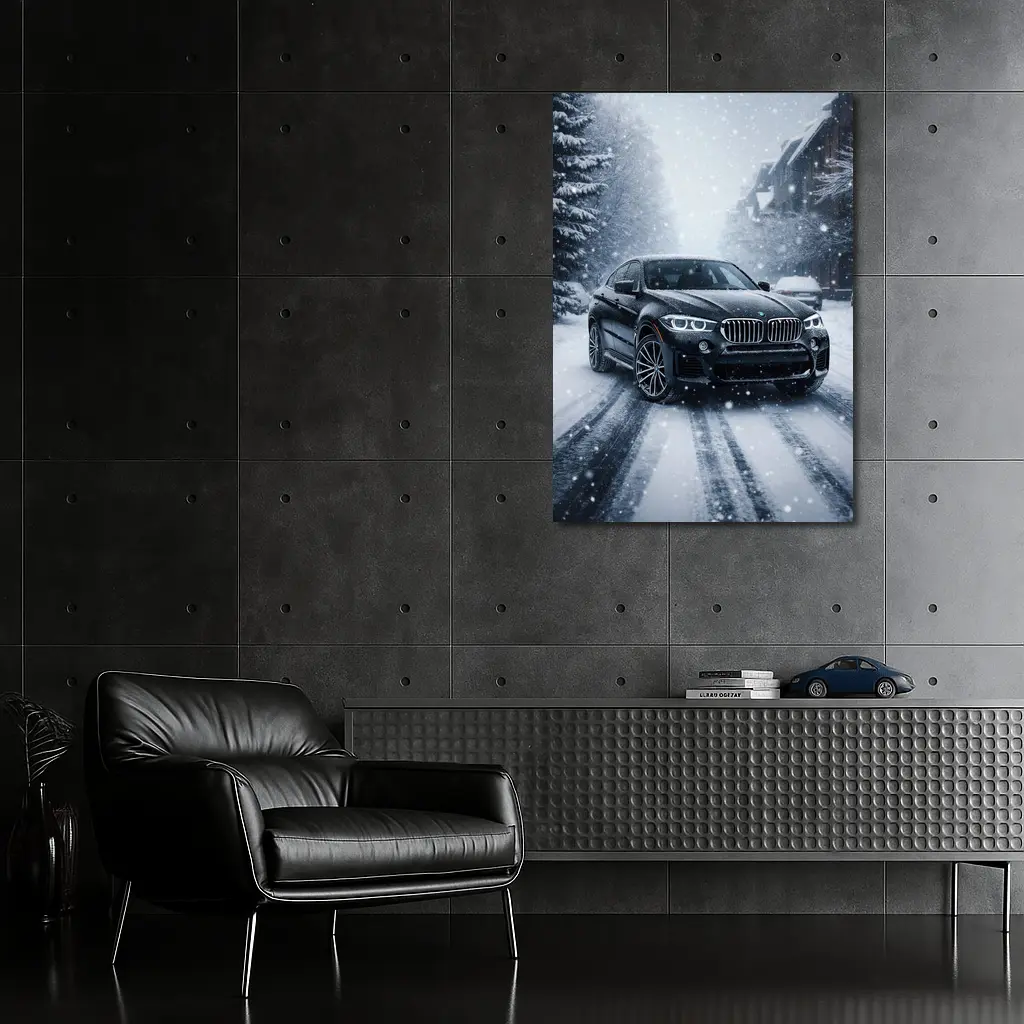 BMW X6 Driving Through Heavy Snowfall – Wall Art