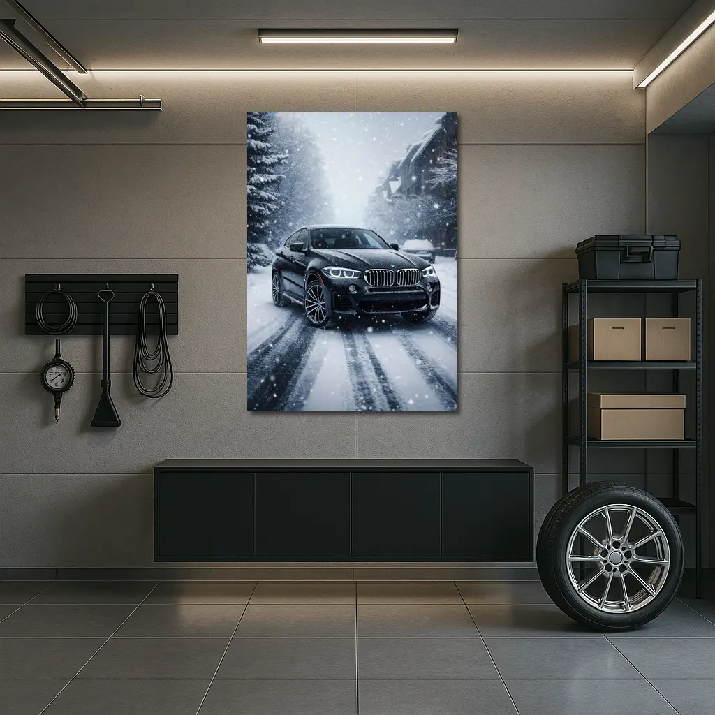 BMW X6 Driving Through Heavy Snowfall – Wall Art